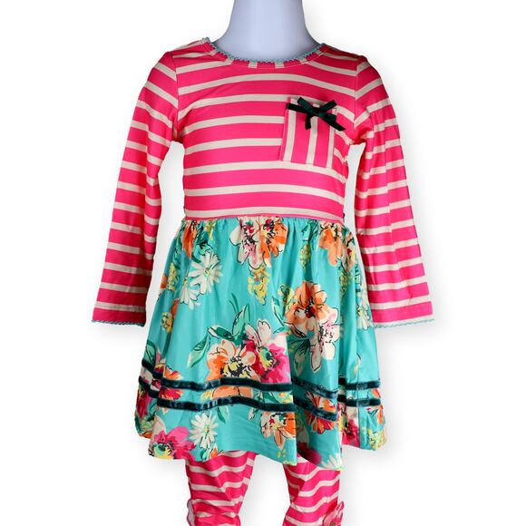 Cheeky Plum Pink Teal Merry Day Striped Dress 18-24M - Picture 1 of 7